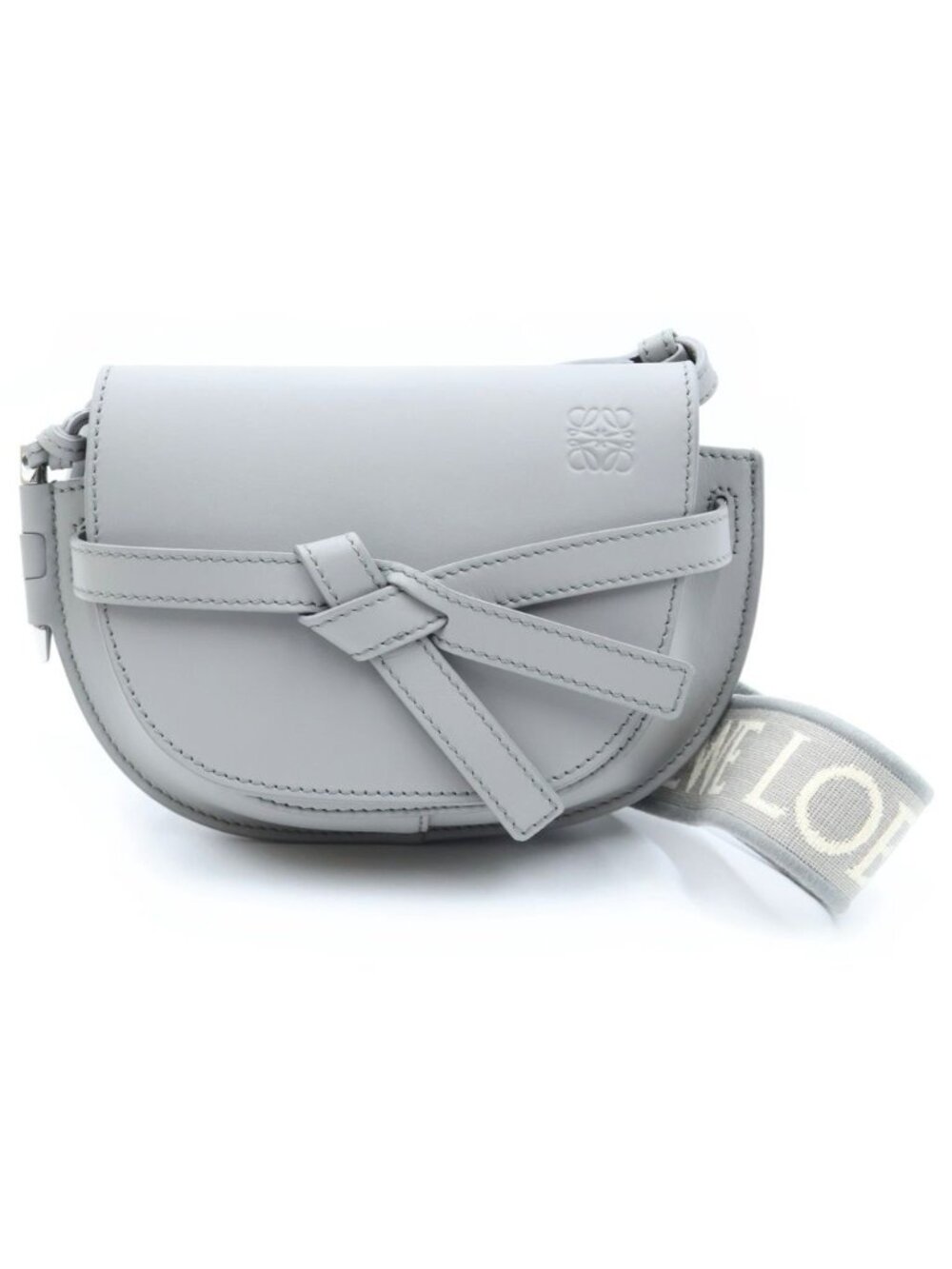 Loewe Gate Dual Mini Shoulder Bag Gray Leather Silver